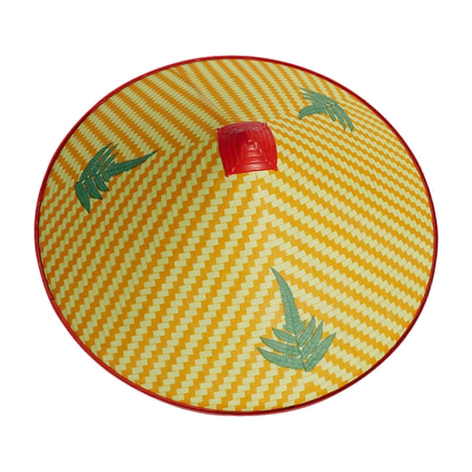 Asian Conical Hat Imitation Bamboo Weaving Sturdy with Adjustable Drawstring Leaf Pattern 42cm