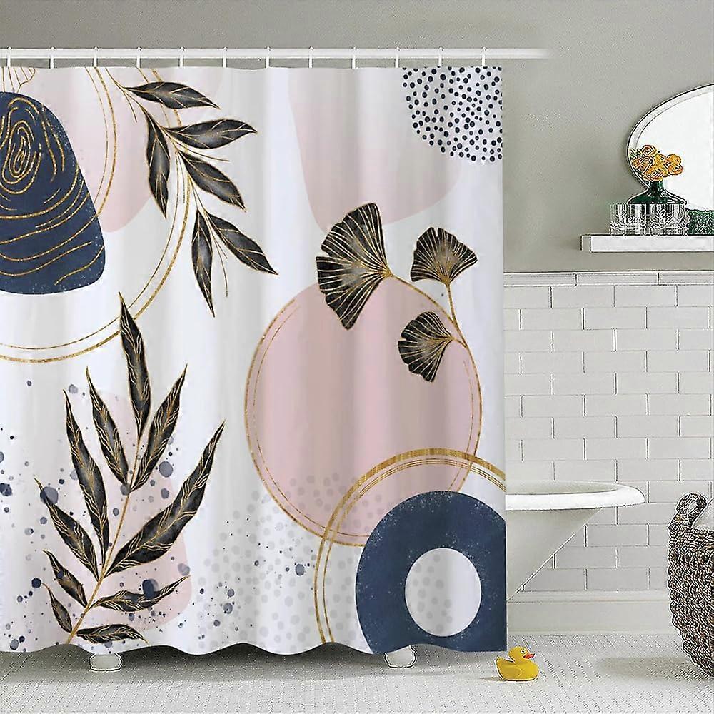 ミッドセンチュリー抽象芸術自由奔放に生きるシャワーカーテンバスルームセットゴールドイチョウミニマリスト熱帯の葉ネイビーブルー農家のバスアクセサリーモダンピンクの水