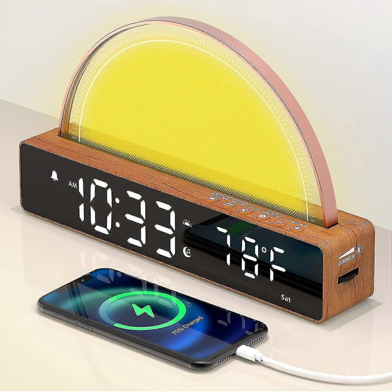 Sunrise Wekker, Wake Up Light met Sunrise Simulation, White Noise Machine, Touch Control Bedsi