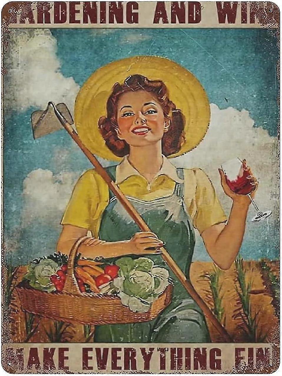 Placa de Metal Jardinagem e Vinho Vintage Lata Poster Placa de Metal 8x12 Polegadas OU 12x16 Polegadas Modo 1679