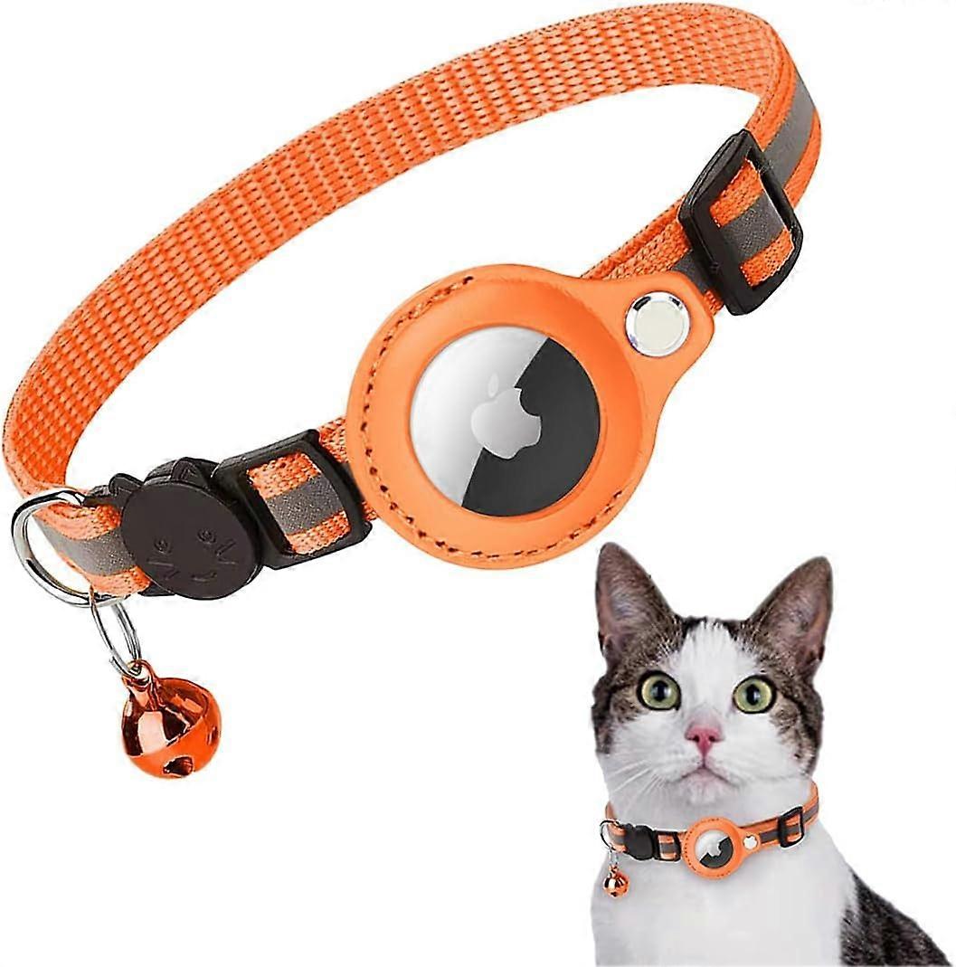 AirTag Dog Collar with Bells and Reflectors for Small, Medium, Large Dogs, Built-in AirTag - Orange