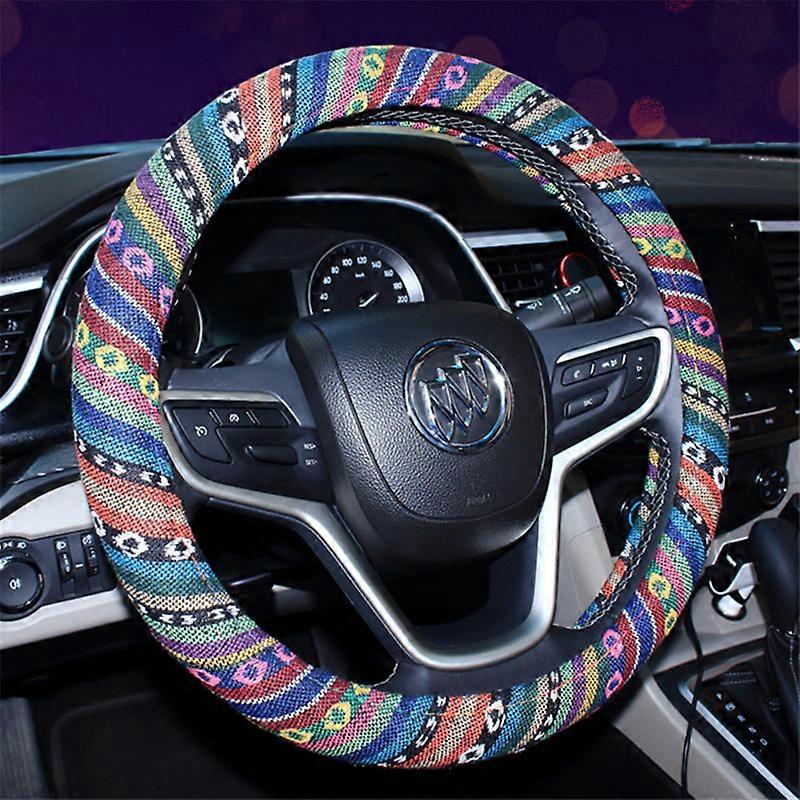 1Piece (Type A, about 38cm) Ethnic Style Steering Wheel Cover Bohemian Steering Wheel Cover Linen Fabric Steering Wheel Cover Ethnic Universal Steerin