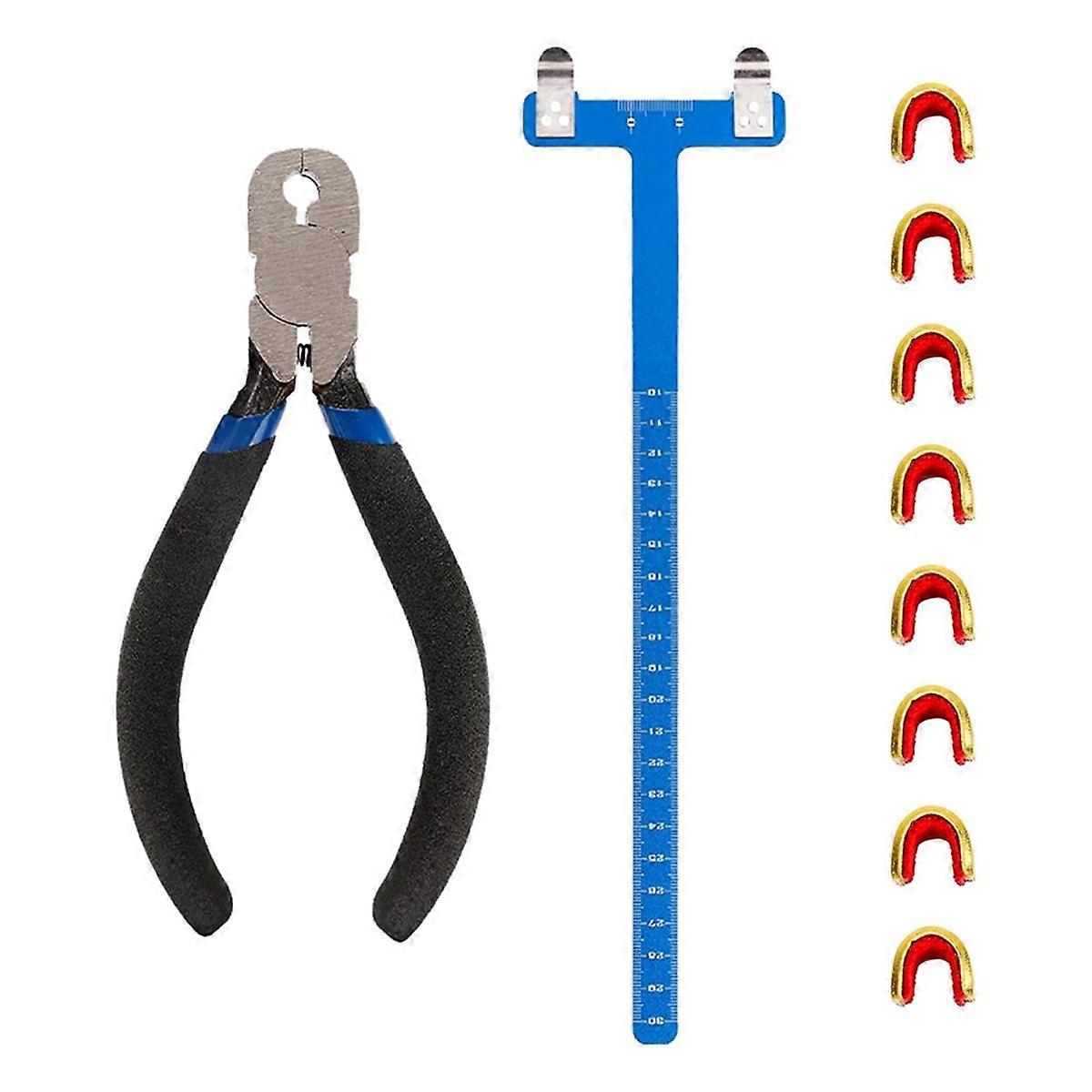 Bow String Nocking Points Set with T Square Ruler Nocking Buckle Pliers and 8pcs Nocking Buckle Set, Blue