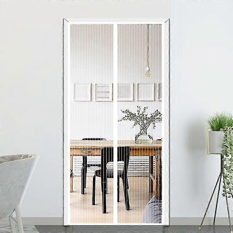 80X200 سم ، مغناطيس قوي ، إغلاق تلقائي ، ممرات فناء ستارة الباب بدون حفر ، ناموسية مغناطيسية بخطوط بيضاء للأبواب