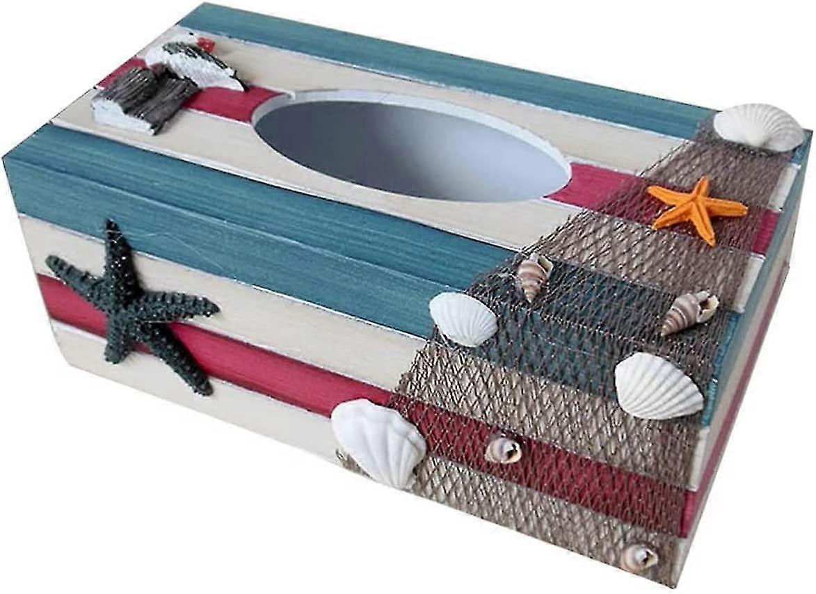 Aoopoo حامل المناديل الورقية الخشبية على طراز البحر الأبيض المتوسط ديكور بحري موضوع المحيط عتيق صندوق مناديل خشبية (لون 5) - يا
