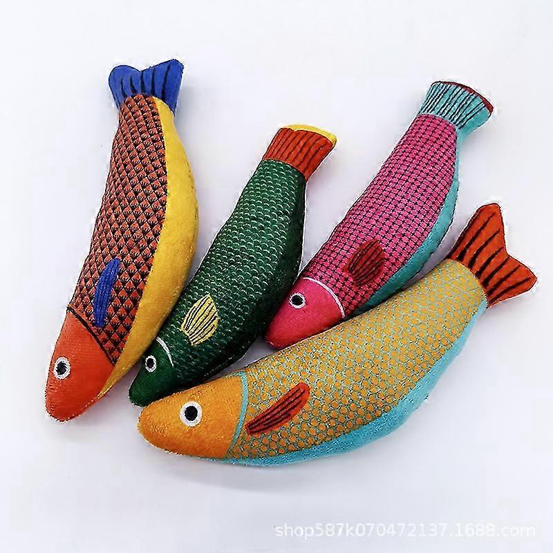 Cat Catnip Toys, 4 Pc Catnip Fish Toys for Cat, Cat Interactive Toys, Interactive Plush Cat Toys for Cat, Cartoon Kitten Teething Interactive Toy