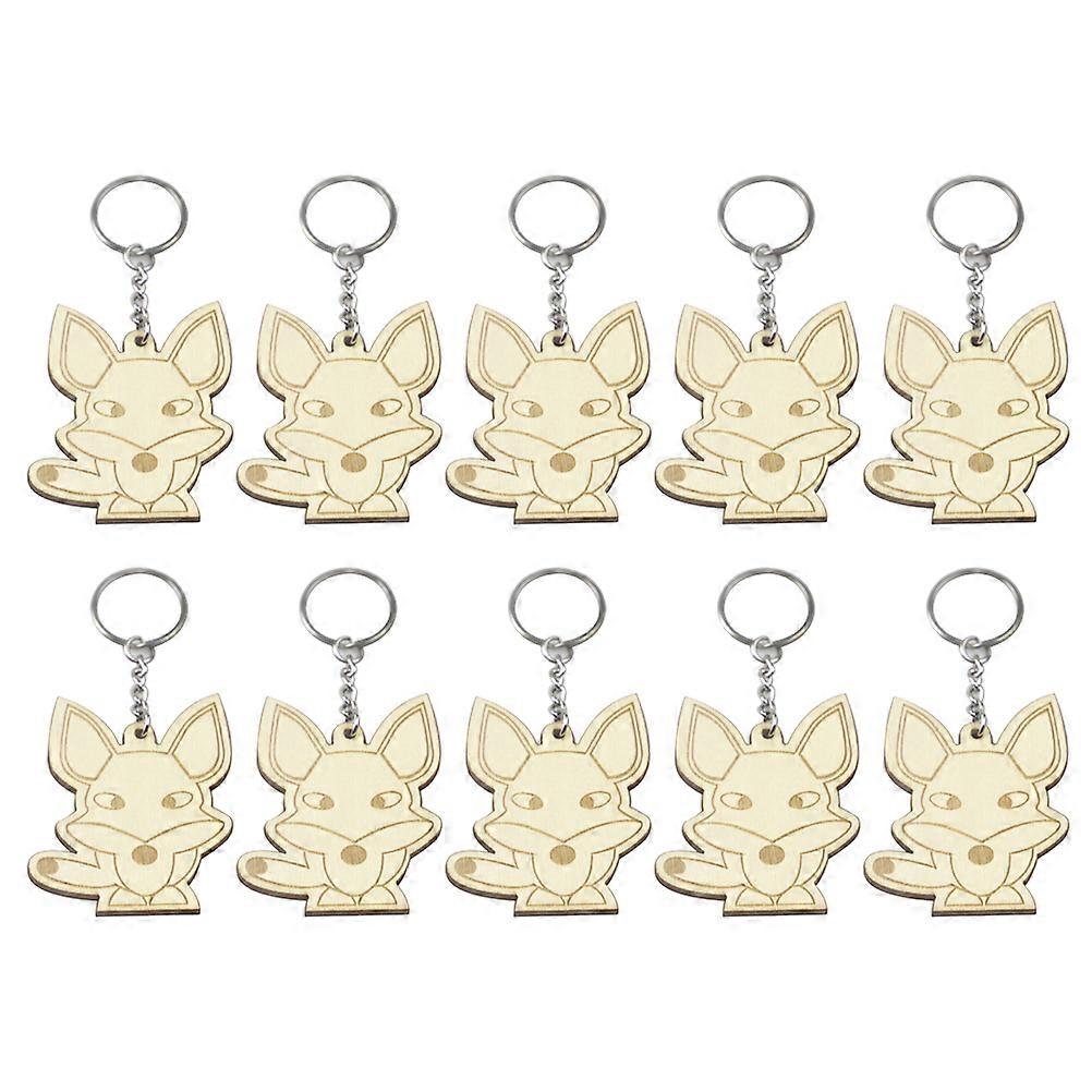 10pcs in Set Key Ring Creative Wooden Piece Keychain DIY Cartoon Animal Pattern Pendant