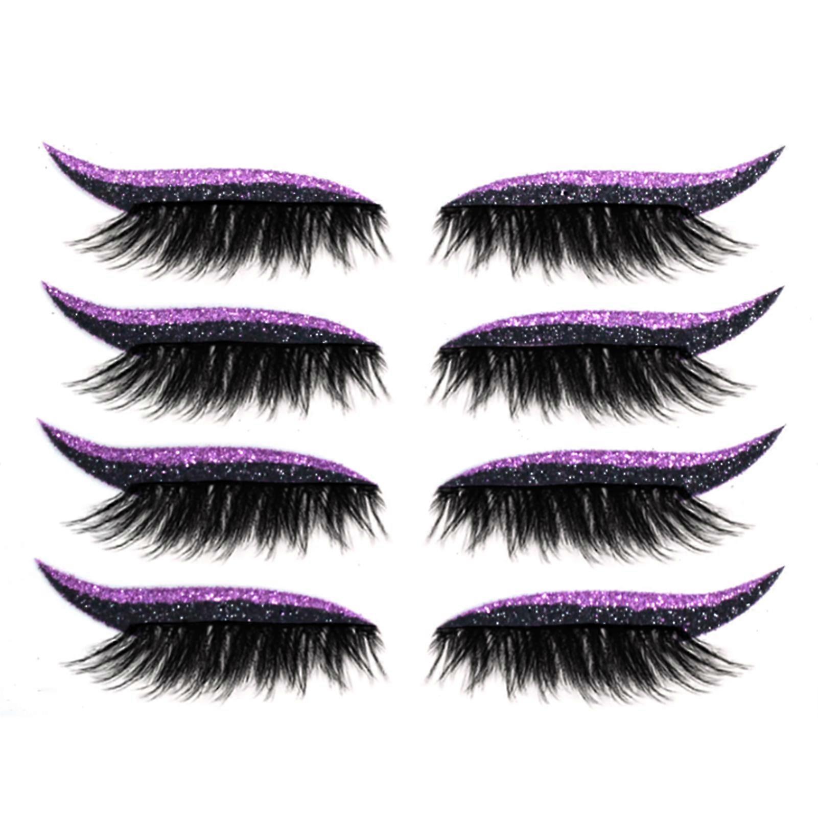 4 Paires Glitter Eyeliner Autocollants Faux Cils Réutilisables Imperméables À L’eau Longue Durée pour Quotidien Fête Cosplay Maquillage Des Yeux