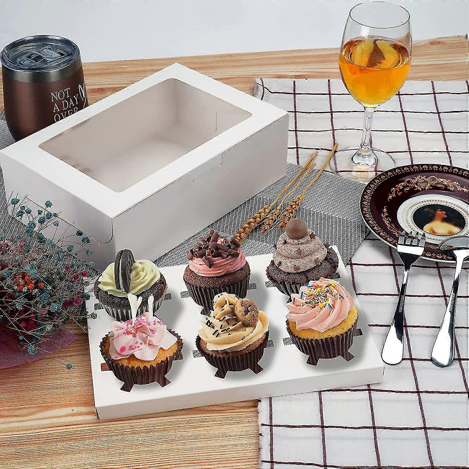 Gcardist Contenitori automatici popup per 6 cupcake con finestra, rosa, 12 pezzi, scatole per cupcake 23,87x15,49x7,62 cm, contenitori per cupcake per trasportare cupcake (9,4x6,1x3 pollici