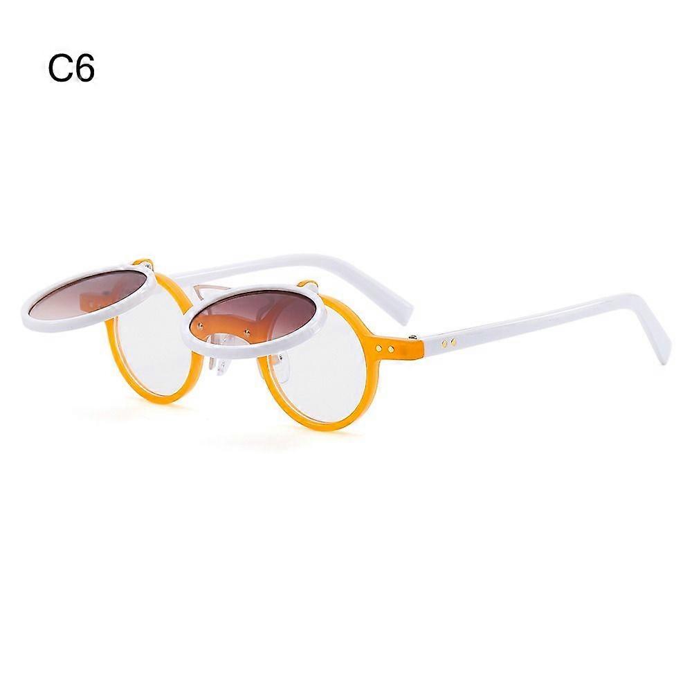 Popular Vintage Steampunk Flip Up Sunglasses Retro Small Round Metal Sun Glasses for Adult Brand Circle Oculos Ins Shade