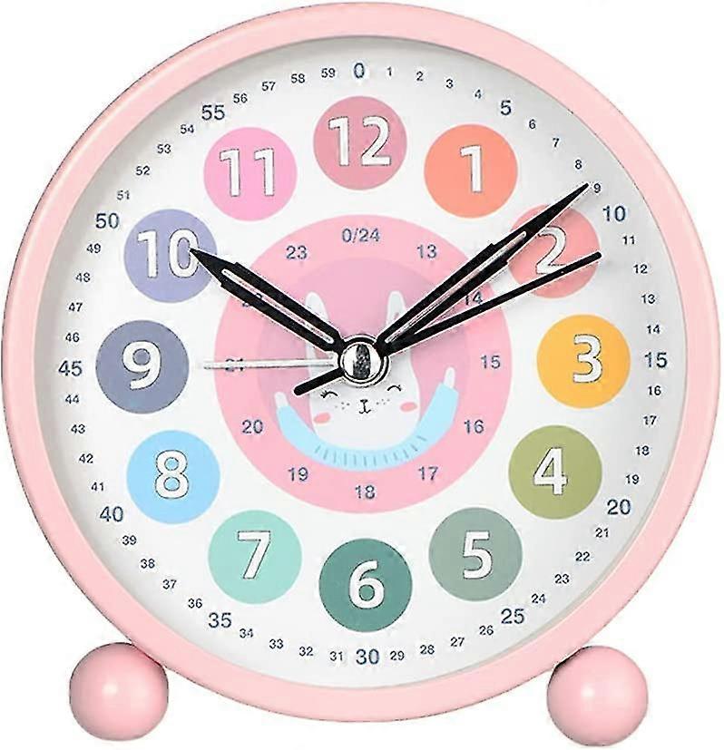 Barn som lär sig väckarklocka för pojkar / flickor, tyst små söta bordsklockor batteridrivna, 4 tums analog väckarklocka för sovrum (rosa)