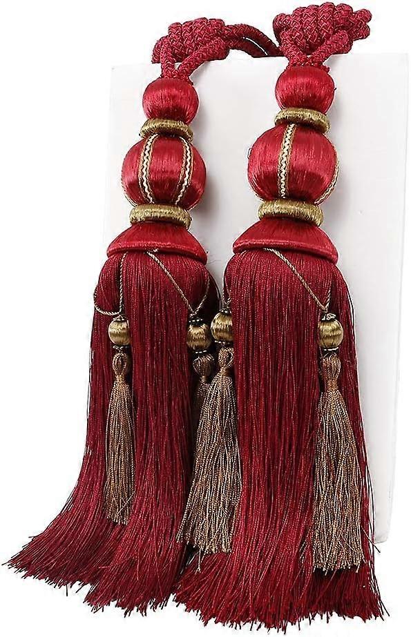 1 Pair Curtain Tie backs Rope Handmade Tassel Curtain Tiebacks Holdbacks Window Drape Rope for Large and Heavy Curtain,Red