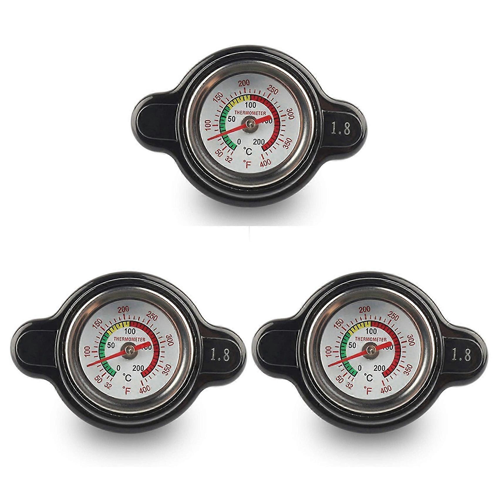 3x High Pressure Radiator Cap With Temperature Gauge, 1.8 Bar Radiator Cap 25.6psi For ,