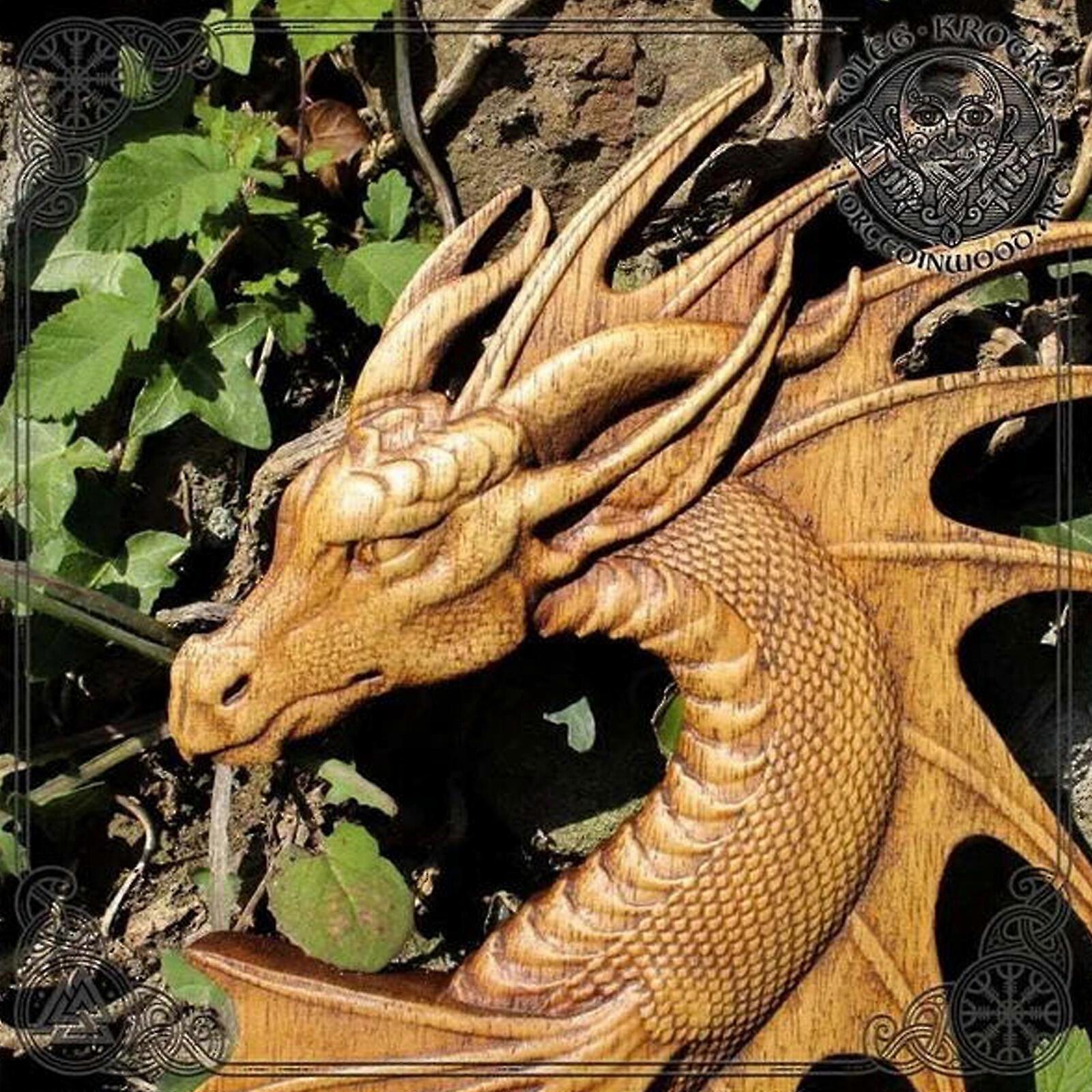 Statue murale de dragon en bois, sculpture sur bois, fait