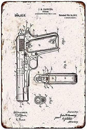 1911 Πιστόλι Δίπλωμα ευρεσιτεχνίας Vintage Retro Αναπαραγωγή Δώρο 8 x 12 High Gloss Metal 208120067112