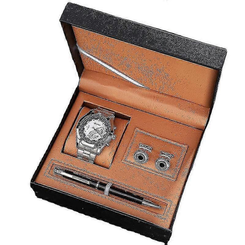 3pcs Men's Gift Set With Box Watch Cufflinks Pen Anniversary Birthday Valentine's Day Gifts For Him