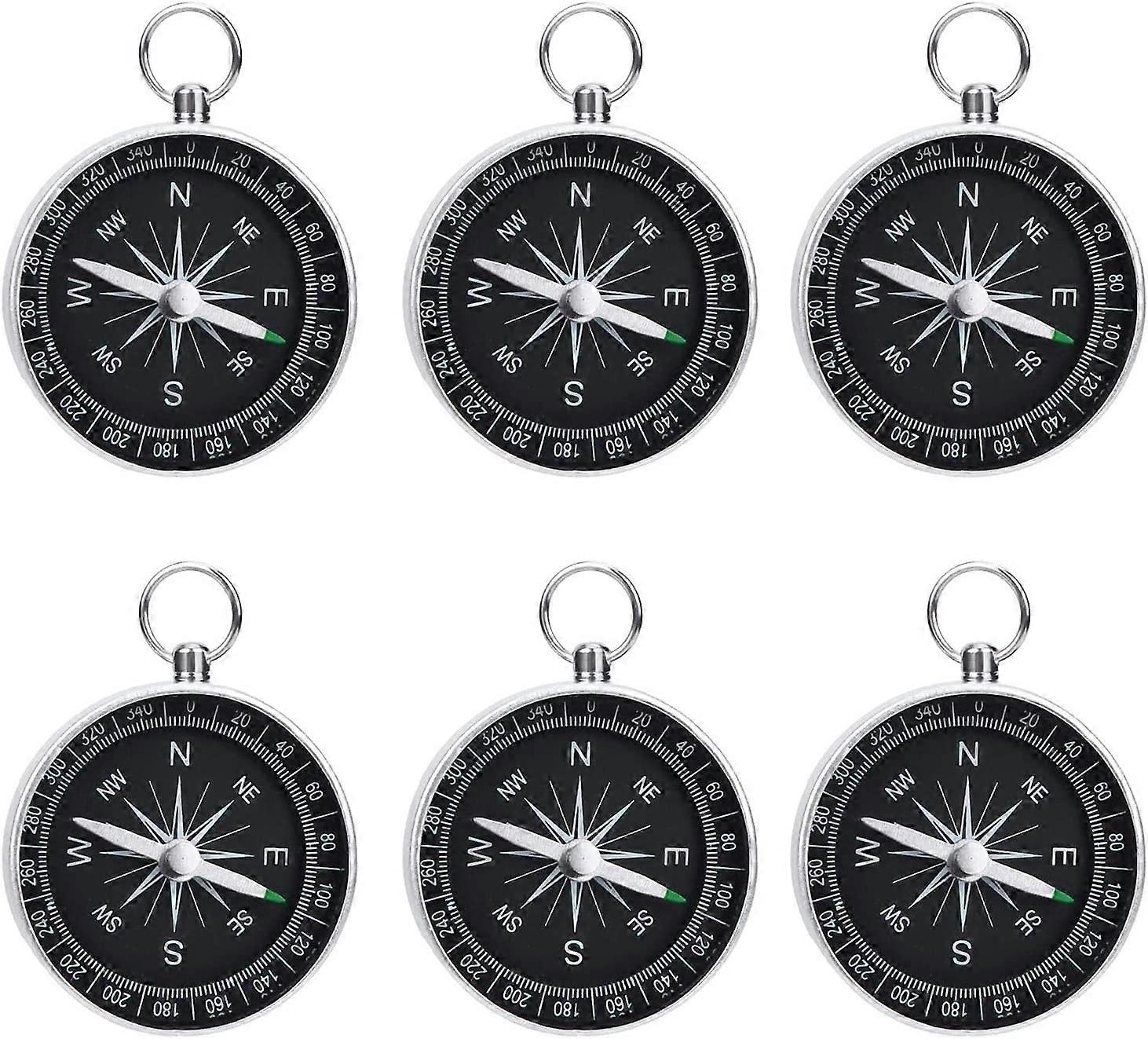 6 PCS Portable Silver Compass Mini Compass Child Keychain Compass Plastic Pocket Compass Metal Mount