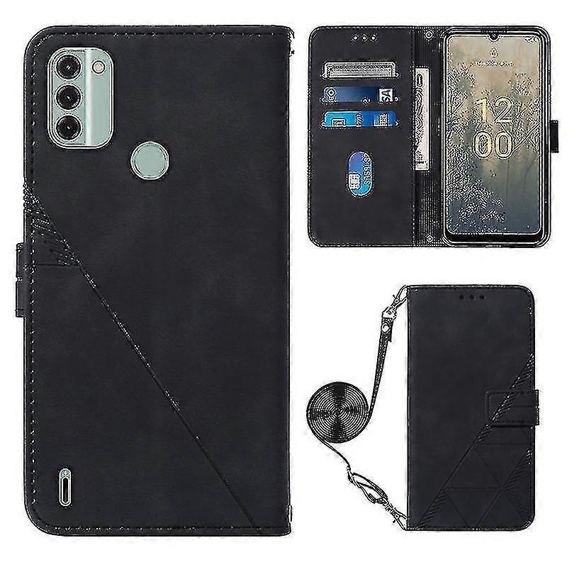 Yb Imprinting Series-2 For Nokia C31 4g Imprinted Lines Leather Business Phone Cover Anti-drop Wallet Stand Flip Case With Shoulder Strap