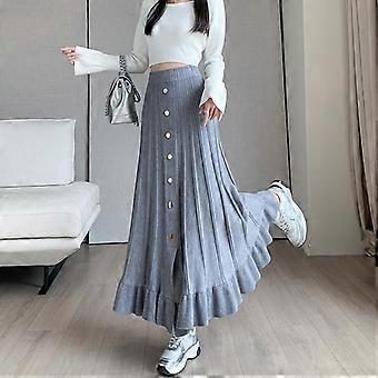 Autumn Winter Women Knitted Skirts Vintage High Waist Elastic