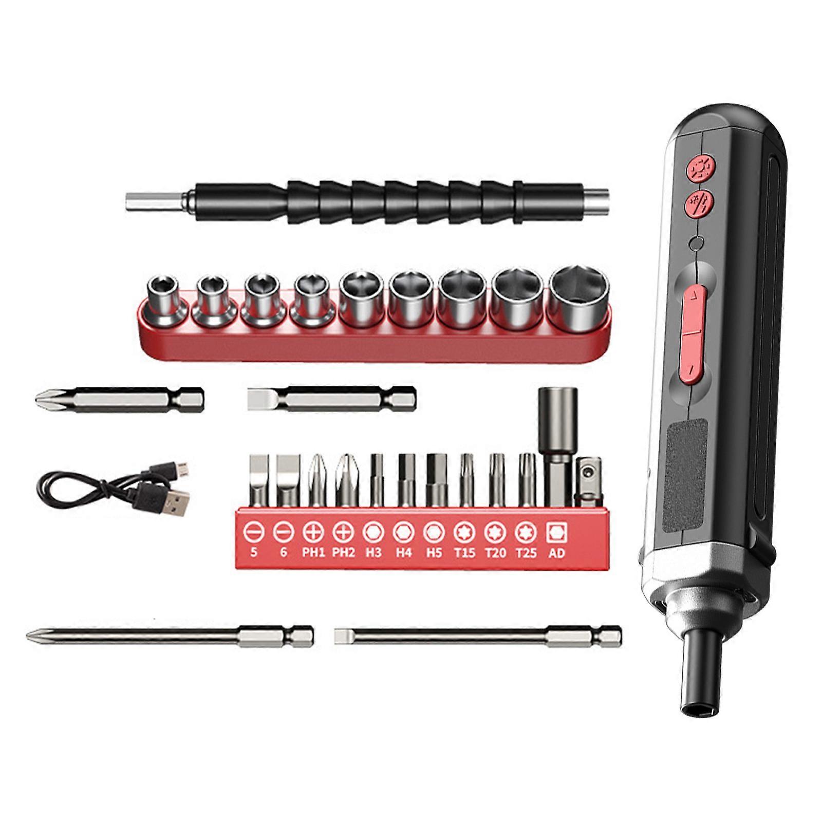 Power Screwdriver Cordless Rechargeable with LED Work Light, 32 pieces Screwdriver Bits