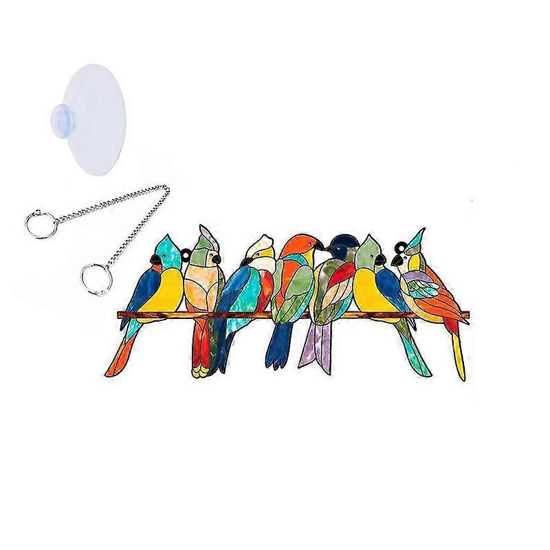 Décoration de fenêtre à suspendre en forme d'oiseaux multicolores, attrape-soleil en acrylique, oiseaux sur un panneau de fenêtre en fil de fer 1