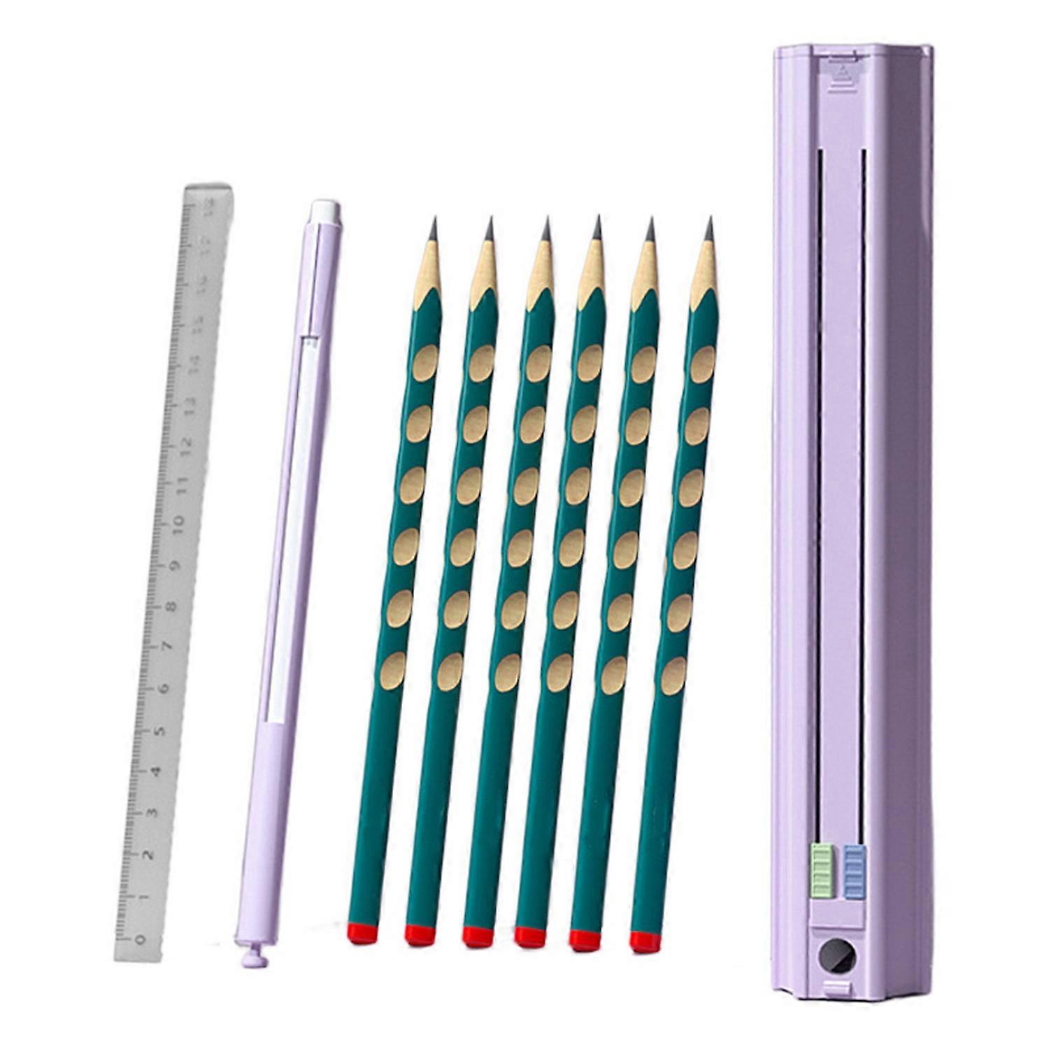1 Set Portable Pen Box with 6 Pencils 1 Eraser 1 Ruler 1 Sharpener Hexagon Multi-functional Children