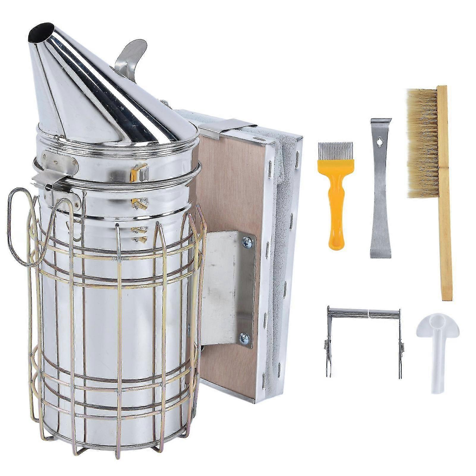 6pcs / set Beekeeping Starter Kit Beehive Smoker Frame Grip Uncapping Fork Bee Feeder Brush Scraper Tools