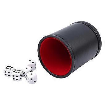 Pu Leather Dice Cup Set, Flannel Lined Dices Shaker For Bar Party Dice Games, Includes 5pcs Dot Dices Gambling Game Props