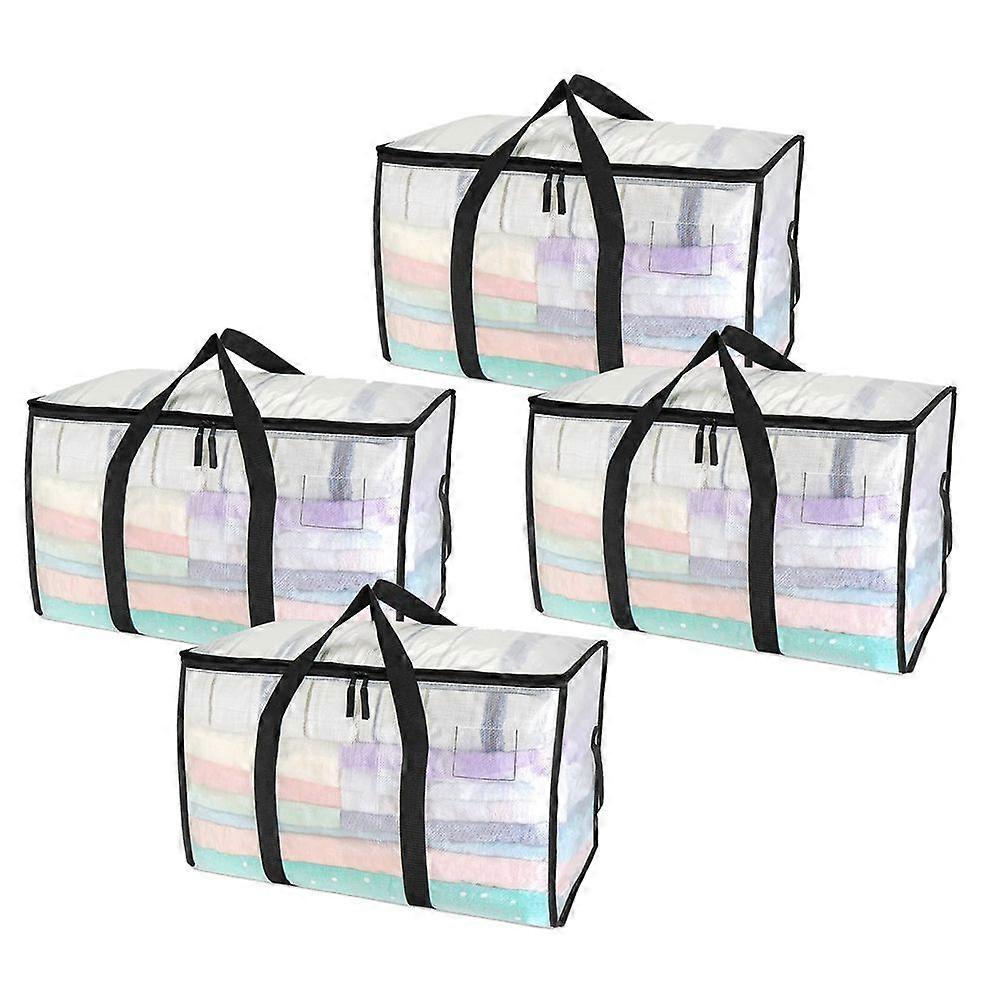 Clear Moving Bags Heavy Duty - 4 Pack 90L Storage Bags with Strong Handles, Zipper, Waterproof, Sem