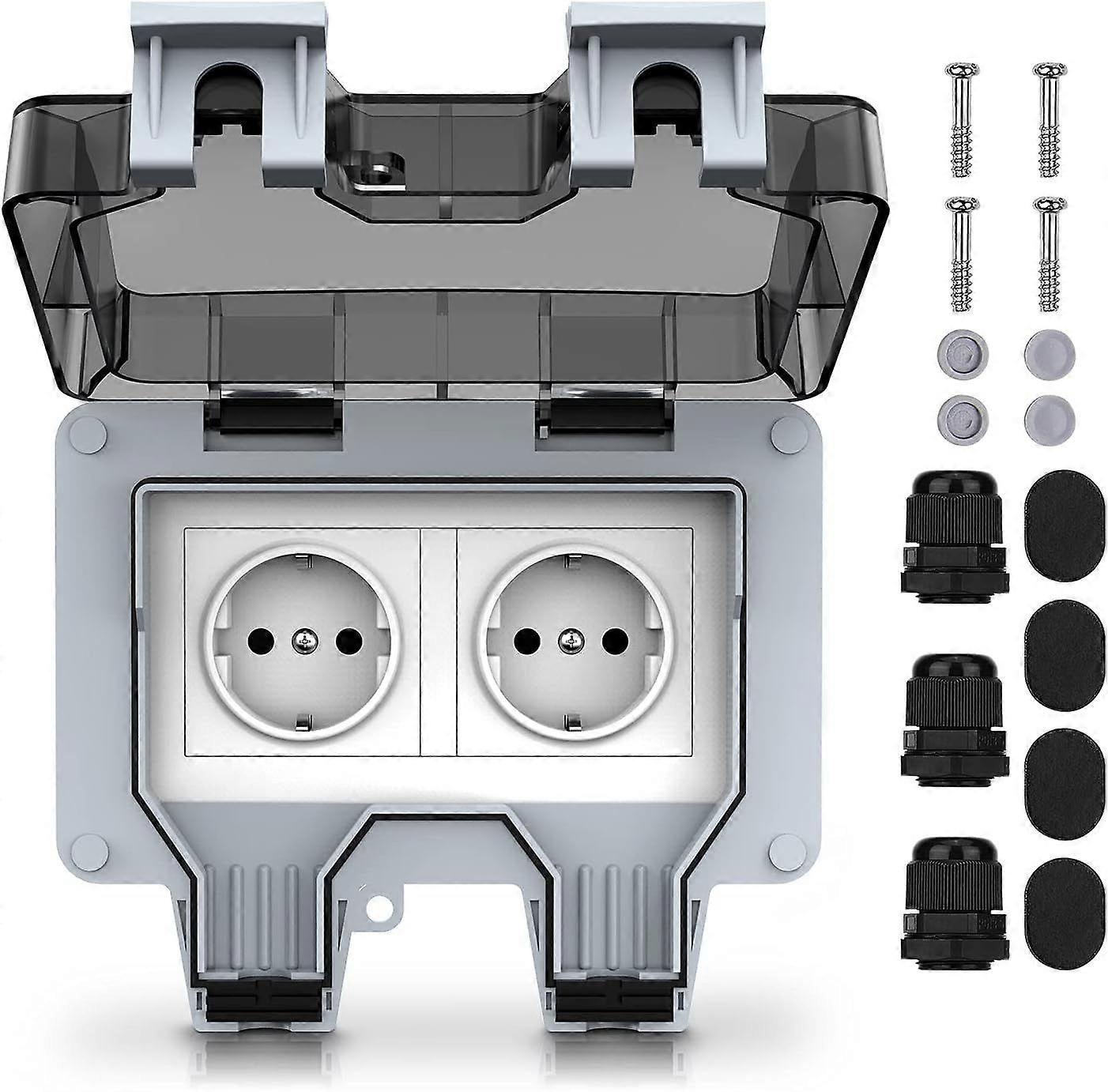 External socket, electrical, waterproof, double wall socket, protection class IP66, for garden and garage and terrace