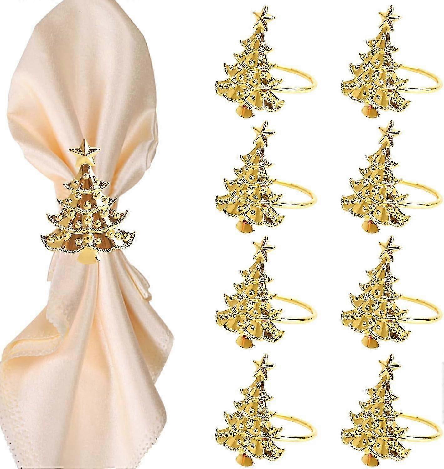 Rond de serviette, 12Pcs rond de serviette pour Noël, rond de serviette, rond de serviette, boucles de serviette en forme d’arbre, décoration de table de Noël (or)