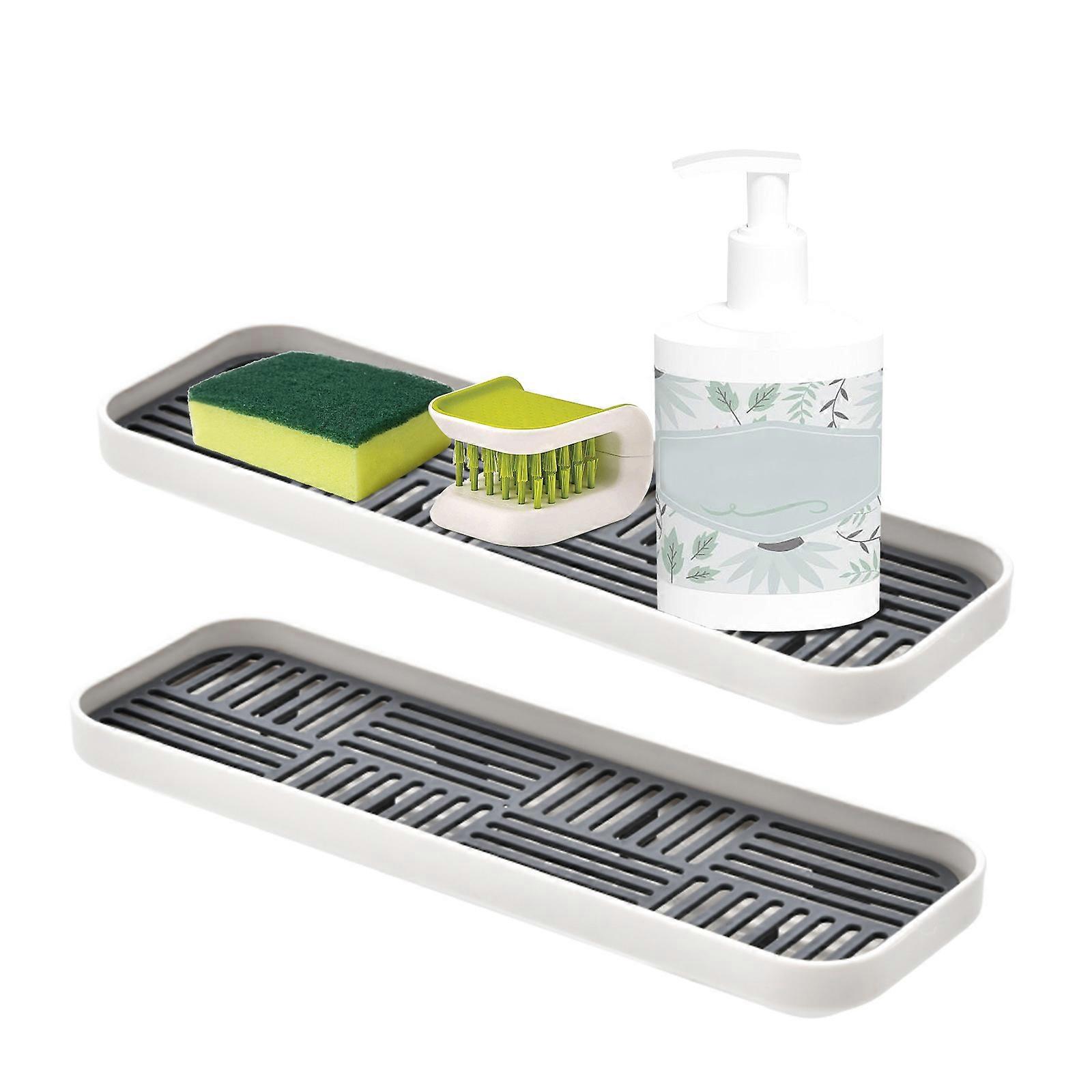 Dual-Layer Sink Organizer, 2-Pack Set with PP Water Cup Drain Tray (30*9.2cm)