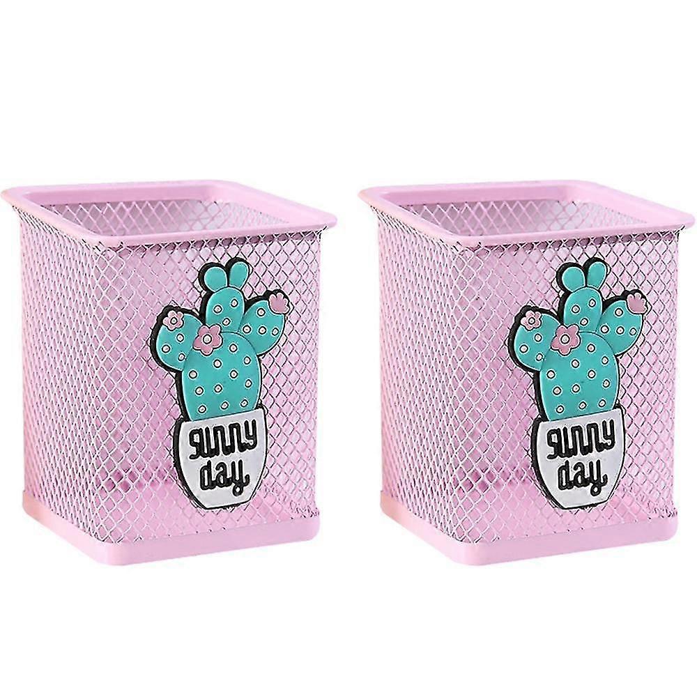 メタルかわいいペンシルホルダーオフィスホームデスクスクエアペンシルカップキャディボックスメイクブラシホルダー女の子用