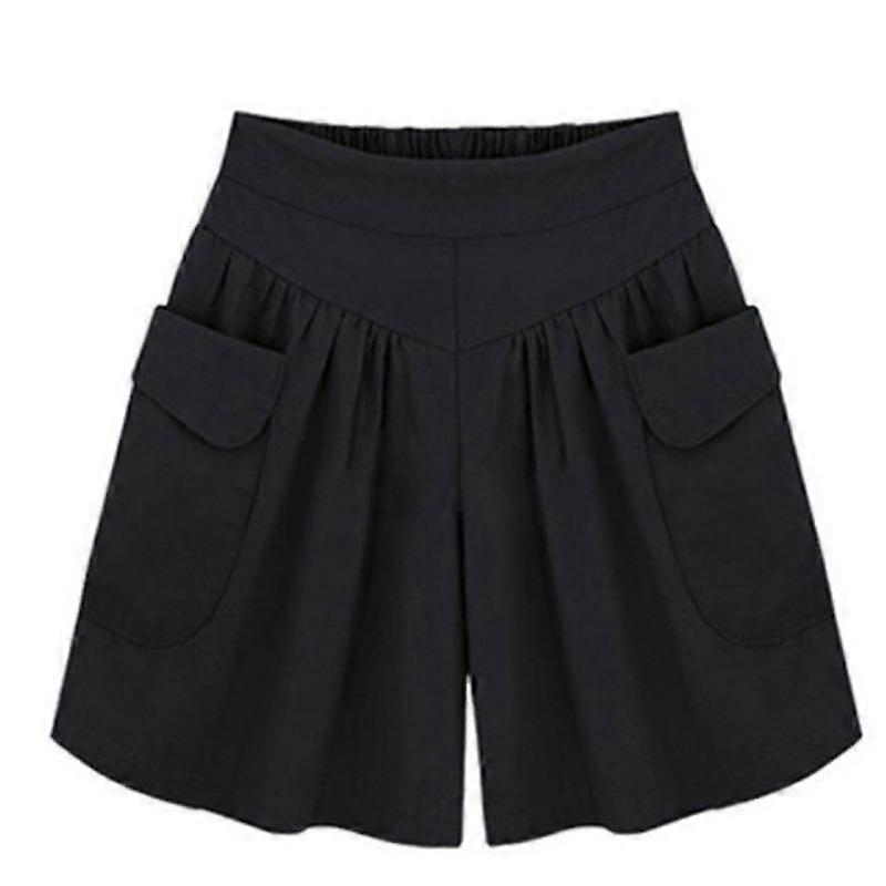 YYFS Women's Fashion Summer Spring Loose Casual Solid Color Print Elastic Waist Shorts Beach Shorts Breathable Wide Leg Shorts