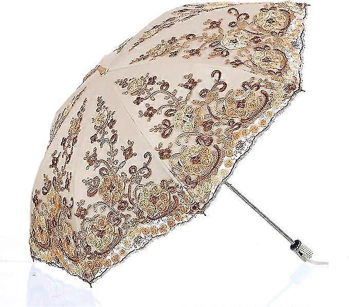 Fällbart UV-parasoll Snö/Regn/Sol Paraply Broderi Bröllopsparaply