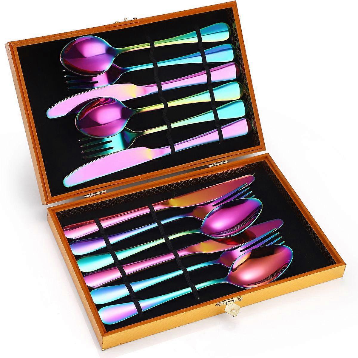 Astiasto ruostumattomasta teräksestä 1010 Veitsi, haarukka ja lusikka Puinen laatikko 12-osainen setti 16-osainen setti 24-osainen setti 36-osainen setti