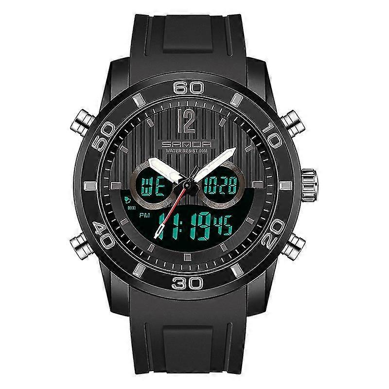 Sanda 3106 Dual Digital Display Shockproof Electronic Watch Full Black