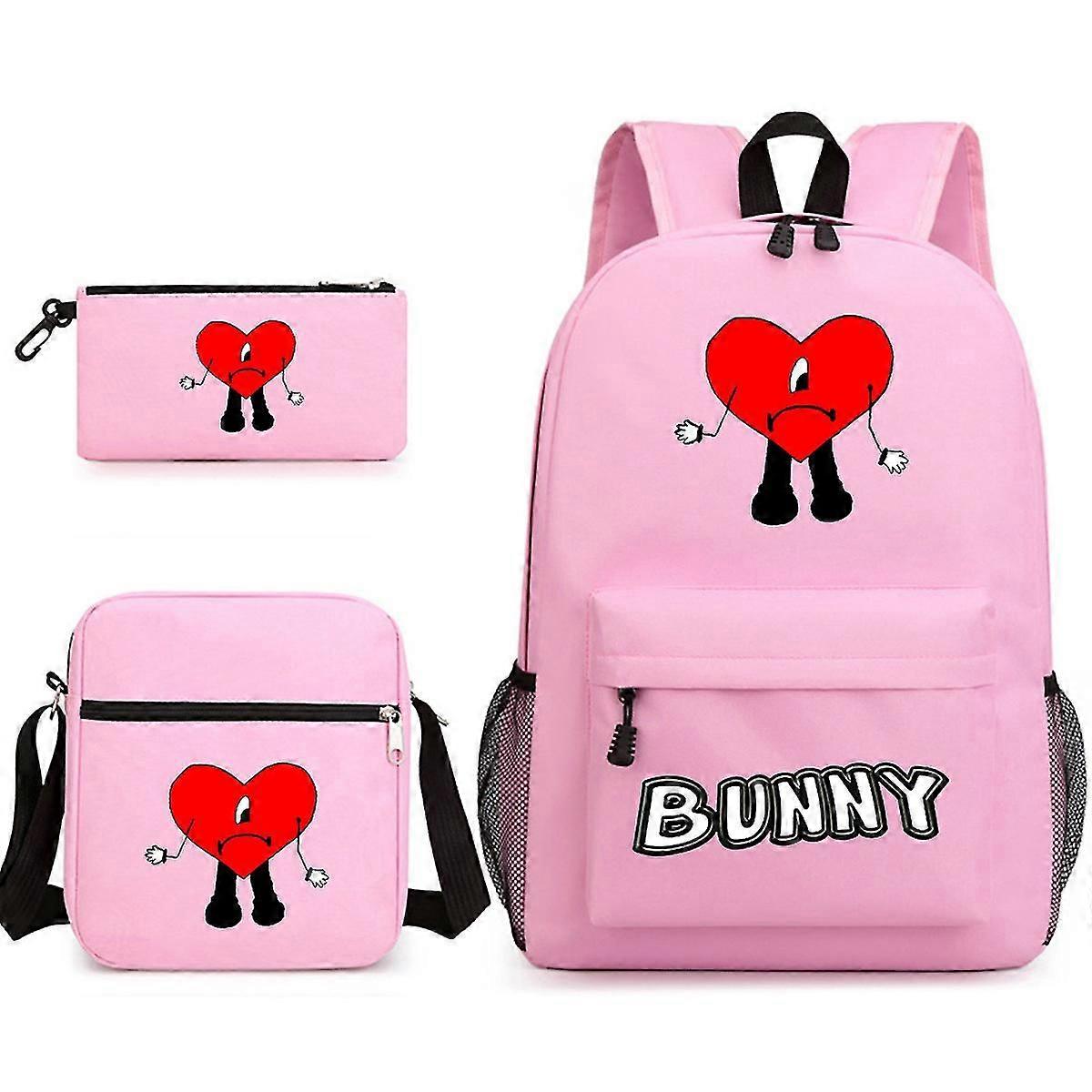 3 قطع / مجموعة سيئة الأرنب الأرنب المطبوعة على ظهره مجموعة مع حقيبة الكتف قلم رصاص حقيبة مدرسية السفر Daypack حقائب الكتب خفيفة الوزن