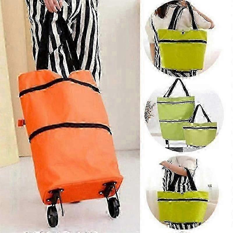 2 In 1 Foldable Shopping Cart Collapsible Two-stage Zipper Folding Shopping Bag With Wheels Foldable