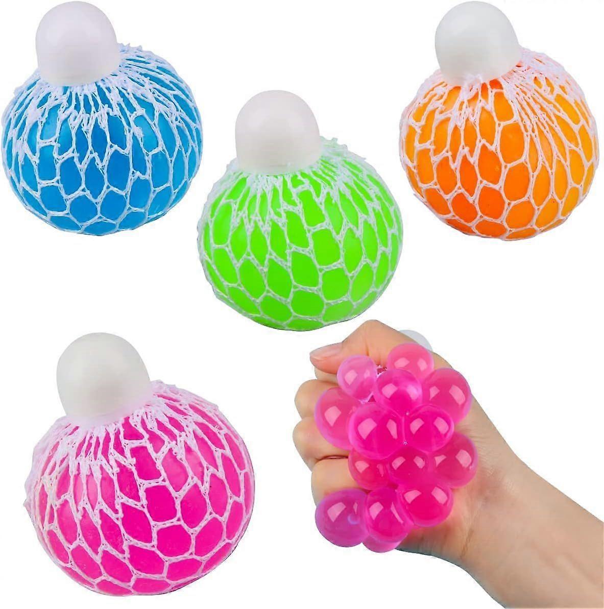 Squeeze Ball with Net, Pack of 4 Squishy Mesh Ball, Squeeze Ball Colourful Stress Ball Fidget Toy, Anti-Stress Toy, for Children and Adults