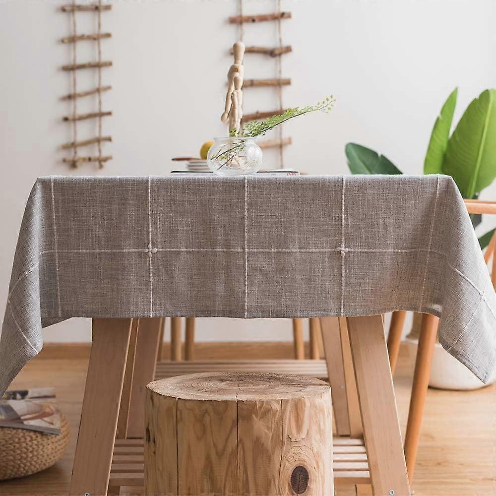 Cotton Linen Tablecloth for Rectangular Tables Solid Grid Embroidery Table Cover for Kitchen Dining Table Decoration (135x220cm, Grey)