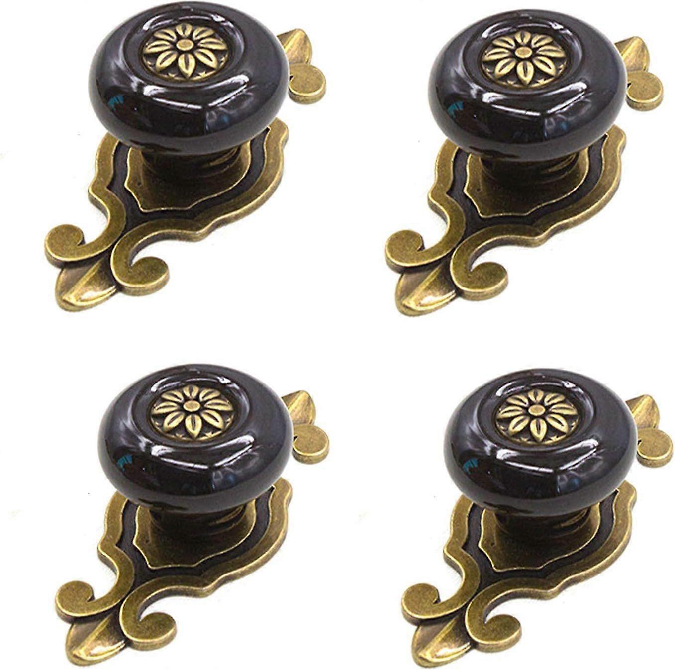 Retro Zinc Alloy Round Handle Round Knobs Pulls 4pcs (Black)