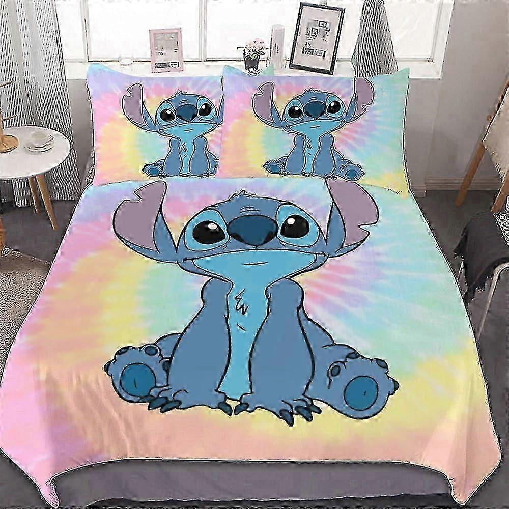 n254 Lakan Stitch Sängkläder Påslakan, 3D-tryckt Lättvikt3 stycken Täcke Se (1 påslakan och 2 örngott) Lakan iiv254
