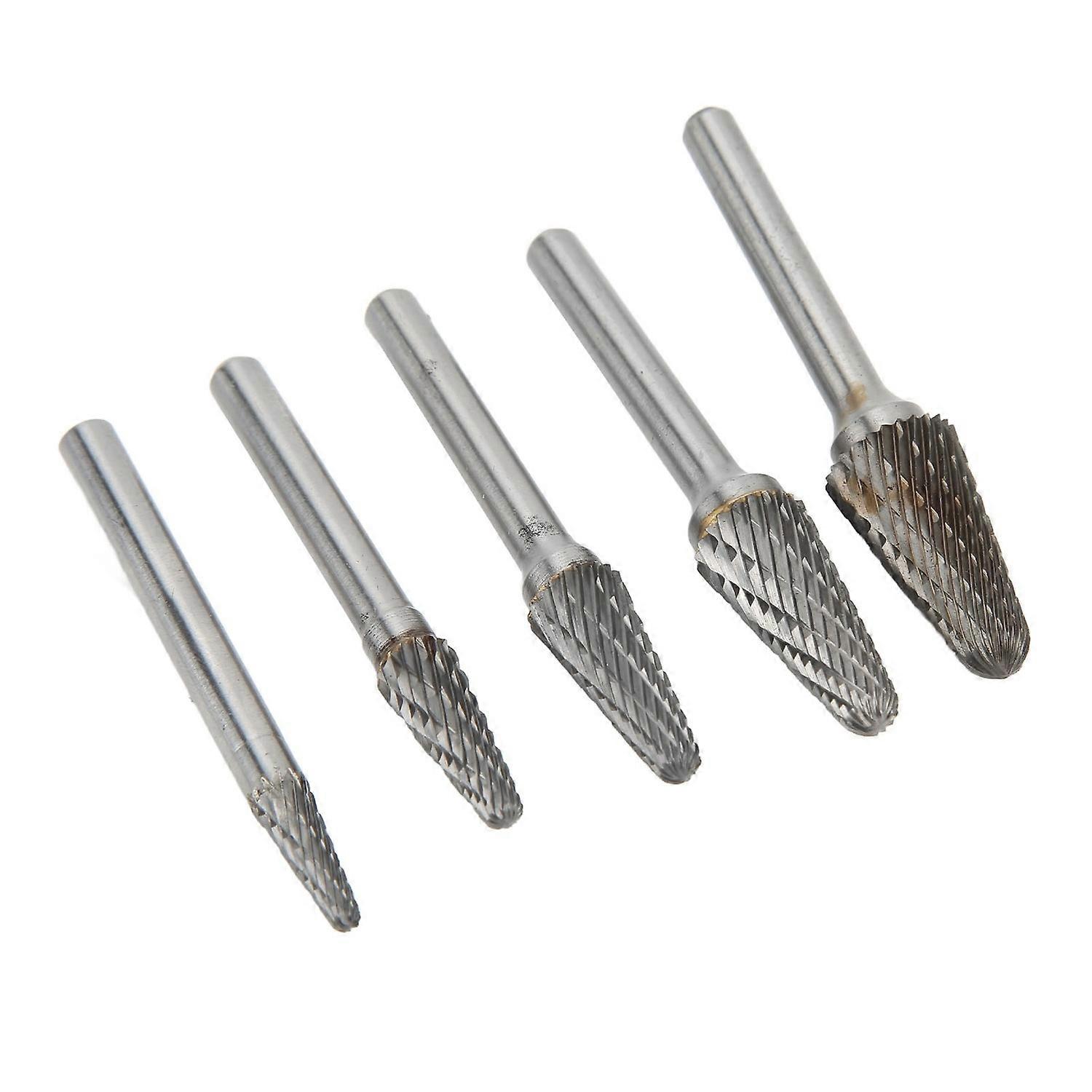 L Type 5pcs Carbide Rotary Burr Set Double Cut 6mm Shank Rotary Files for Engraving Polishing Grindi