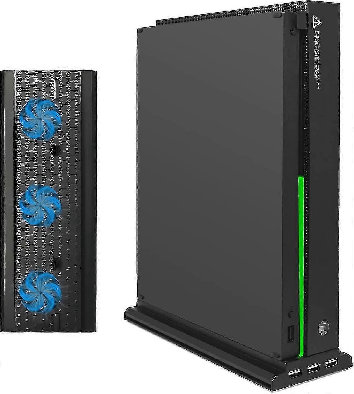 Supporto di raffreddamento verticale compatibile Xbox One X, supporto per ventola di raffreddamento per Xbox One X con 3 porte USB e barra luminosa