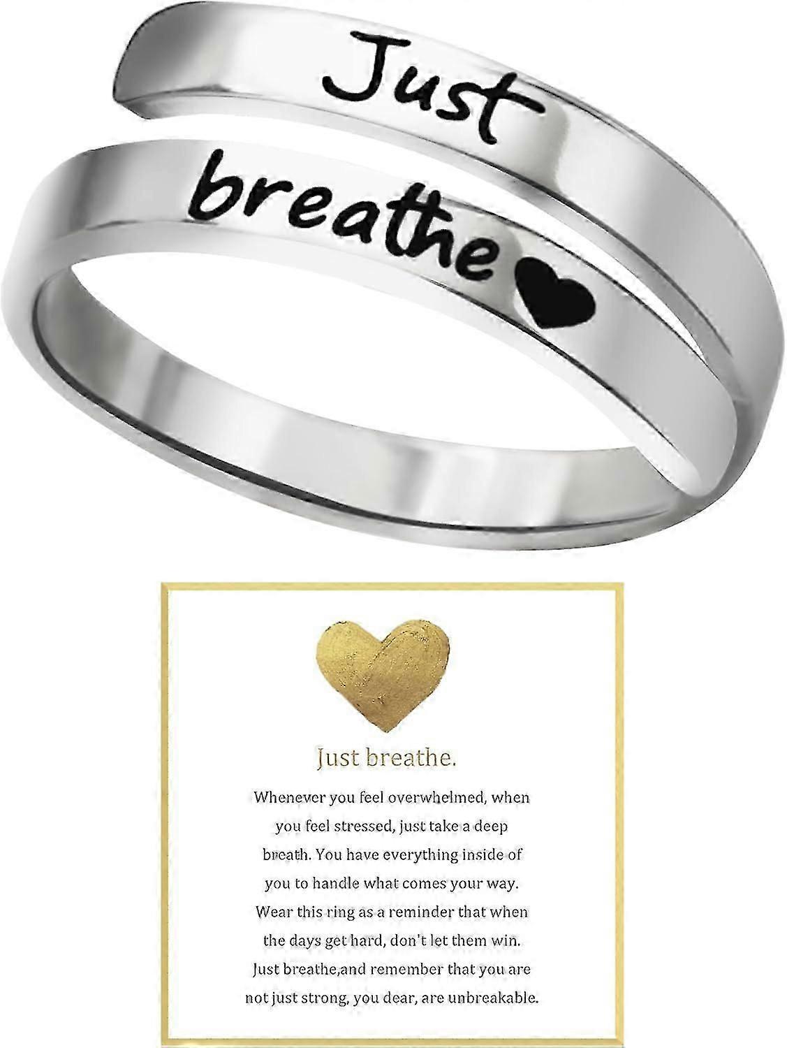 Just Breathe Ring for kvinner, Justerbar Hjertering, Rustfritt Stål Spiral Wrap Healing Ringer, Inspirerende & Hjertefølt Gave