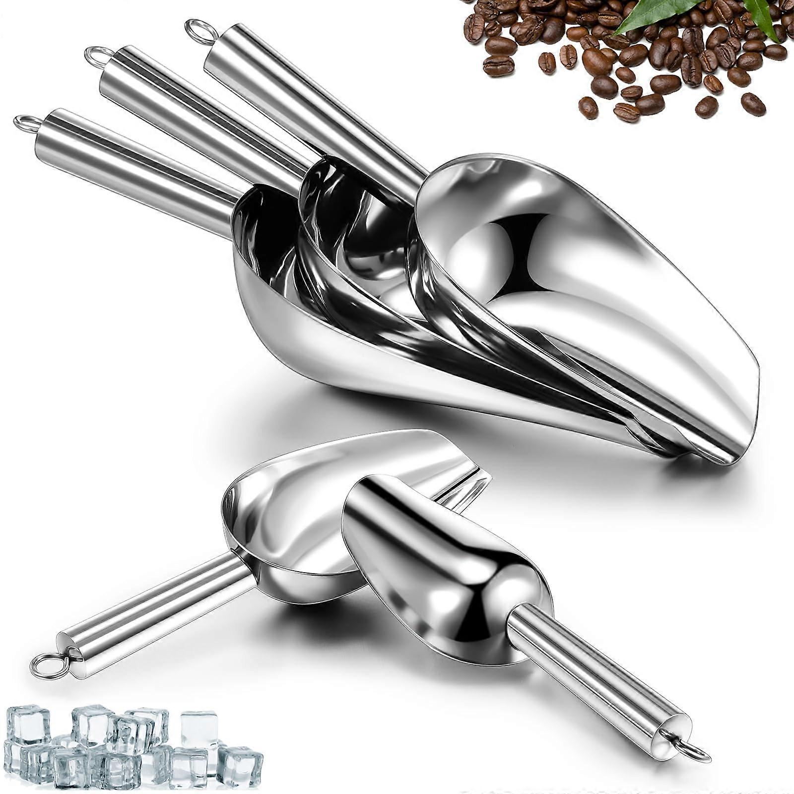 Stainless Steel Ice Scoop 5-Pack, 3/6/9/12/16 Oz, Hanging Loop, Rust-Proof Candy Ice Cube Scoop