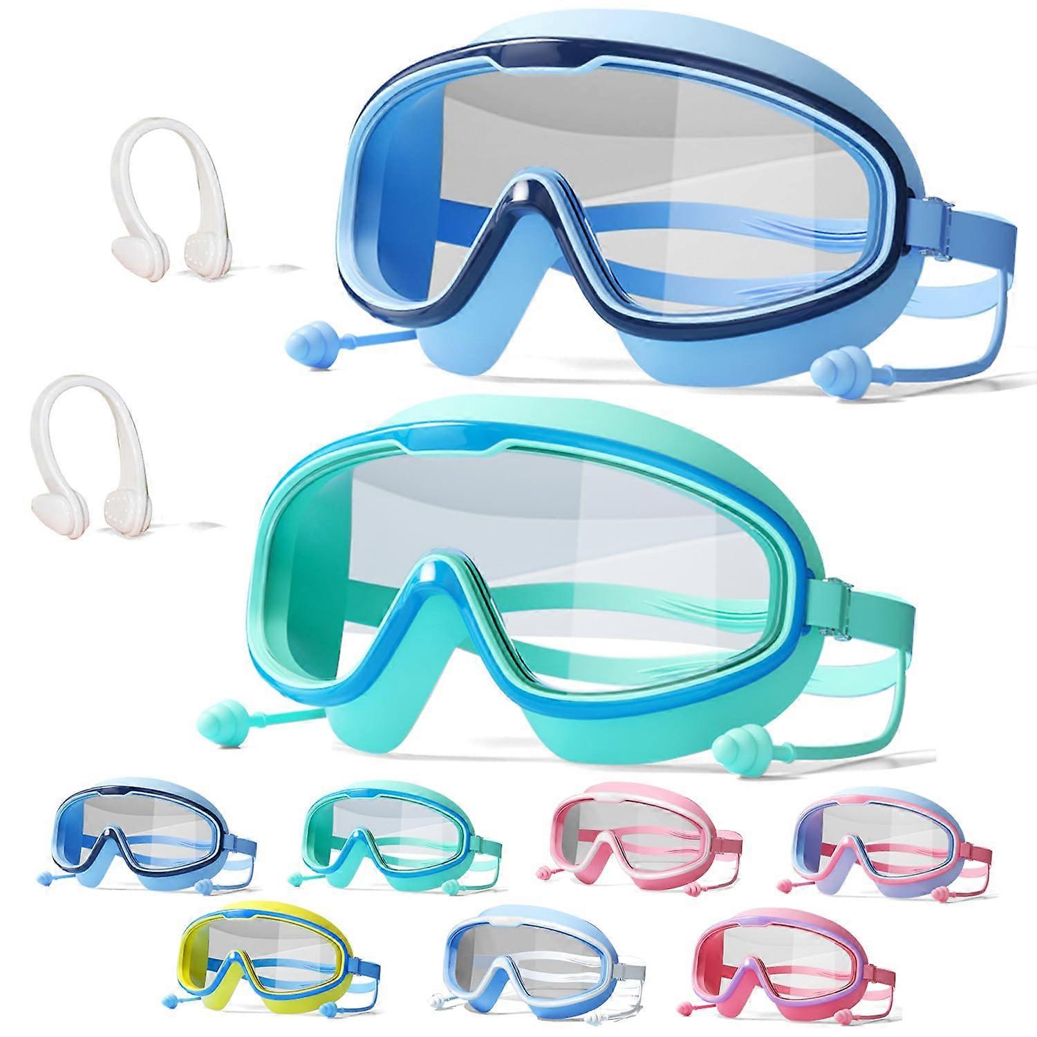 2Pcs Favorable Kids Goggles with Nose,HD 's Large Frame and Anti-fog Goggles Swimming