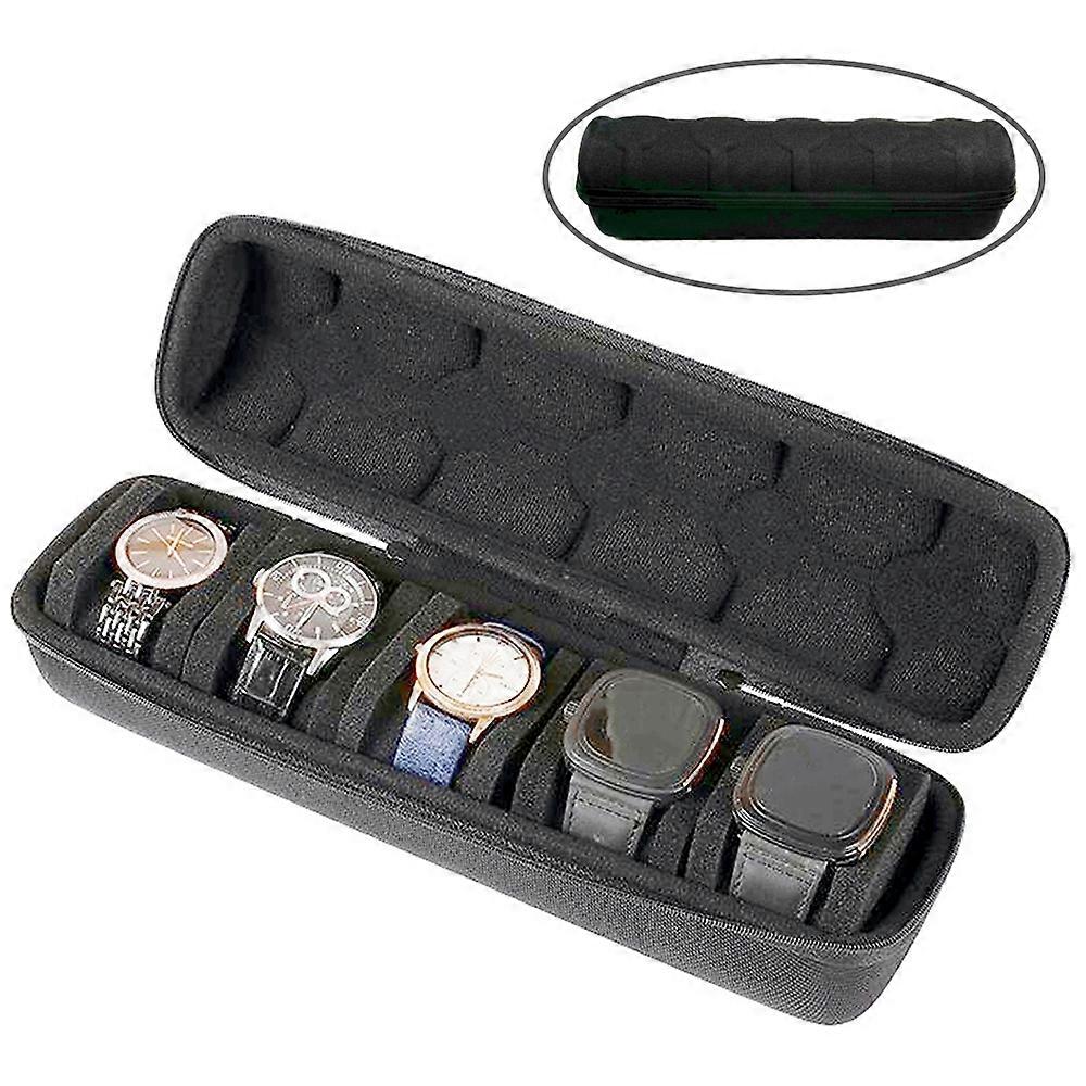 Portable 5 Watch Position Zipper Display Storage Box Hard Case