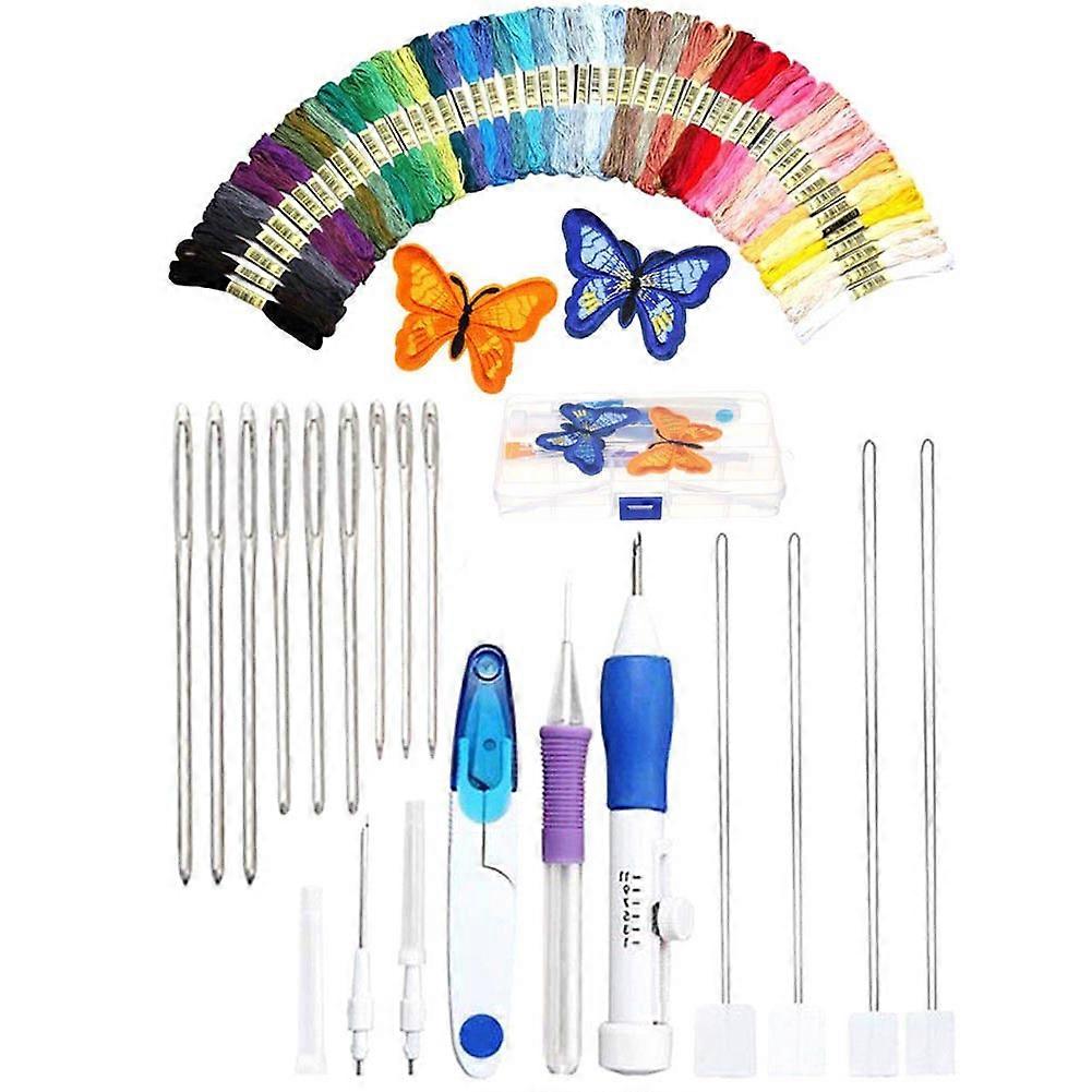 DIY Embroidery Pen Knitting Sewing Tool Kit Punch Needle Set + 50 Threads Sets
